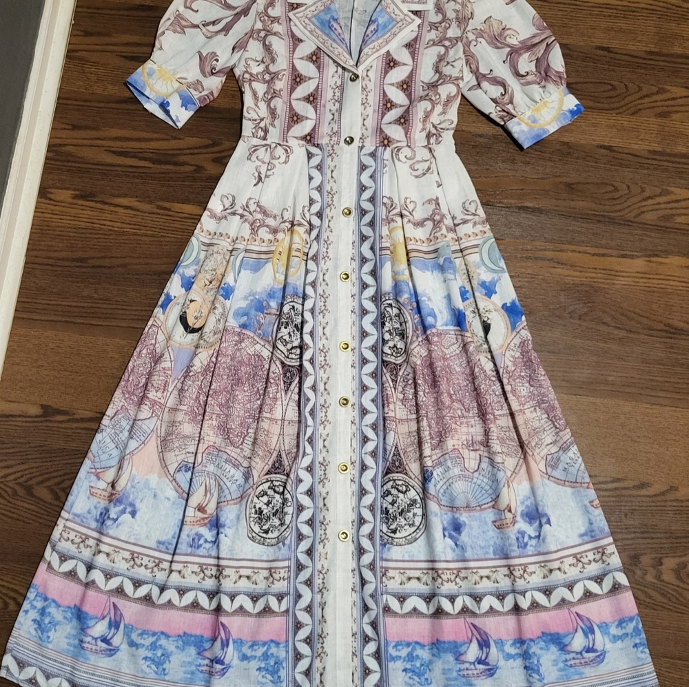 New Imperial Boutique Maxi Dress ANTIQUE PRINT- Celestial, Nautical, world Map 6